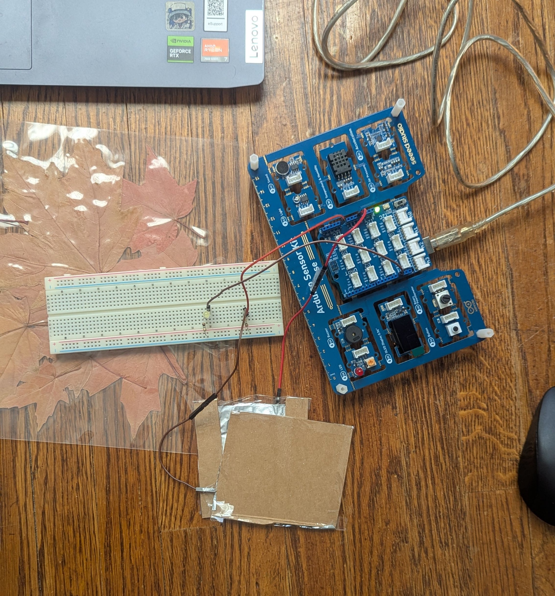 Here is the setup based on it. Even though I found it a bit strange that Gemini suggested going into the negative line on the breadboard, I haven’t seen resistors used this way before.